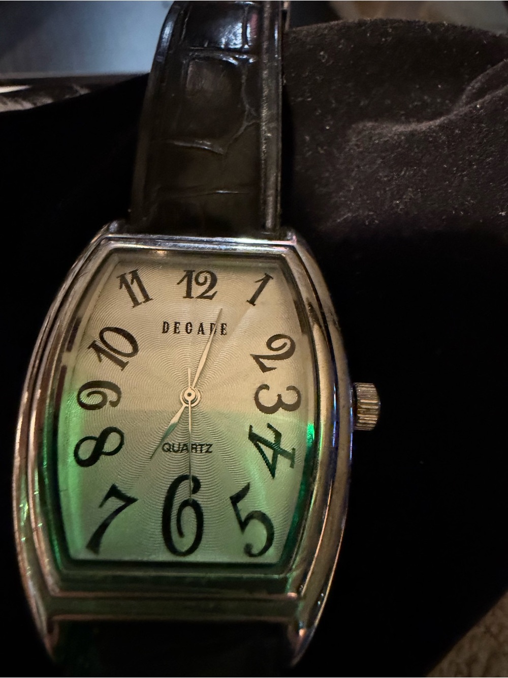 Laurence Dacade Silver Watch with Black Strap and Green Dial Tint